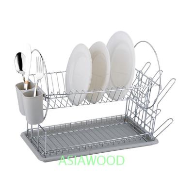 China Sustainable 2 Tier Kitchen Chrome Stainless Steel Dish Drying Rack (AWK116) for sale