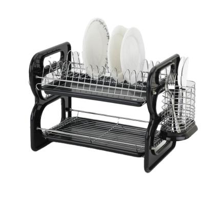 China Sustainable Double Seated Metal Iron Kitchen Dish Rack Chrome Wire Dish Drying Rack for sale