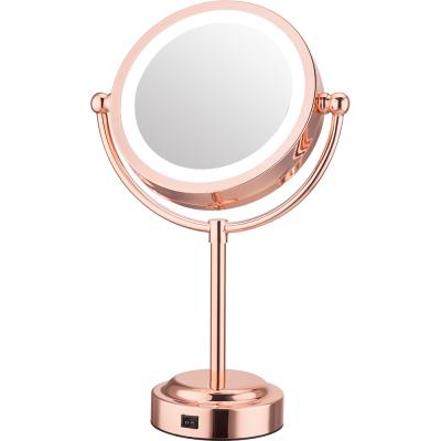 China Dressing Room Lighted Plating Red Copper Led Parabolic Vanity Mirror Double Sided for sale