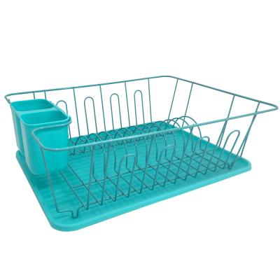 China Household Kitchen Sustainable Use Wall Dish Drainer Rack Blue Iron for sale