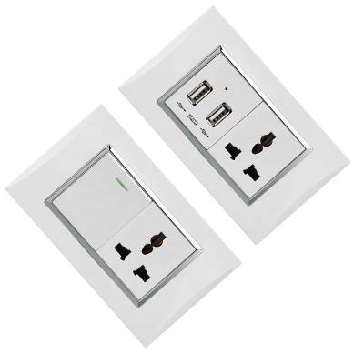 China Acrylic frame. Copper Fit Switch Wall Switch Electrical Outlet And American Multi Switch 1gang Socket With 2USB Ports 220v~ for sale