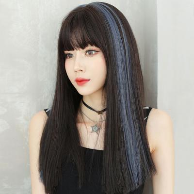 China Cosplay Younger Density Wholesale 7JHH WIGS Natural Straight Wig 150% Long With Bangs 24 Inch Premium Synthetic Wigs For Women for sale