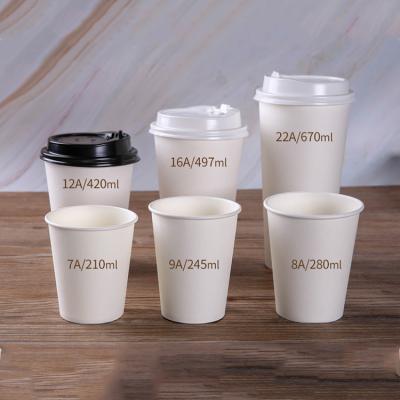 China Disposable Custom Printed Disposable White Paper Single Wall Disposable Coffee Cup With Lids for sale