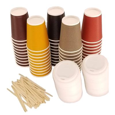 China 100% Biodegradable Disposable Pla Ripple Double Wall Lid Insulated Heat Resistant Paper Cup For Coffee for sale