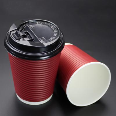 China Hot Disposable Coffee Drinking Takeaway Packaging Embossed Ripple Wallpaper Cups With Lid for sale