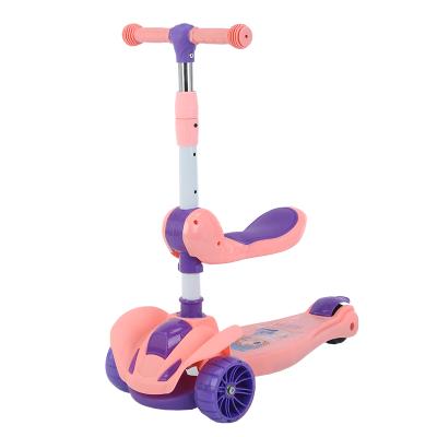 China Wholesale Child Handle Three Wheel Children Scooter Pink Rubber Transparent Led Plastic Body Light Blue Color Red Brake Origin for sale