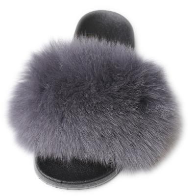 China Fashion Trend Soft Real Gray Mink Fur Slippers for sale