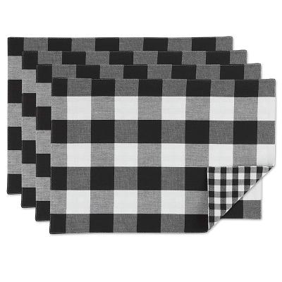 China Cotton Sustainable Use Reversible Collection Kitchen Buffalo Check Place Mat Set Table Place Mat Black White Canvas for sale