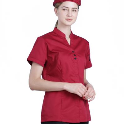 China No pilling no shrink factory supply latest design chef uniform hotel kitchen clothes comfortable viable custom women men uniforms red chef coat jacket for sale