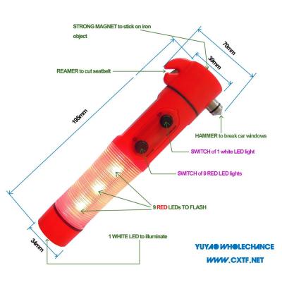 China Multifunctional Emergency Escape Hammer LED Flashlight Torch For Car Use for sale