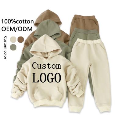 China Custom LOGO children's clothing 100%cotton hoodie set cheap custom babies boys' sweatsuit casual custom LOGO kid's clothing sets for sale