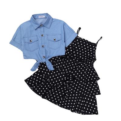 China 2022 spring suit custom made girls casual and new summer denim jacket dress short-sleeved girl 2-piece set for sale