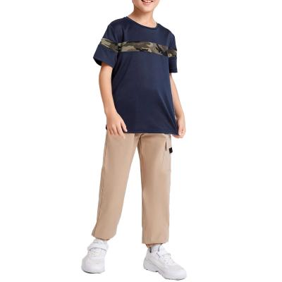 China Breathable OEM Customized Kids Fashion Round Neck Short Sleeve T-Shirt Boys High Quality Camouflage Print Casual Stitching for sale