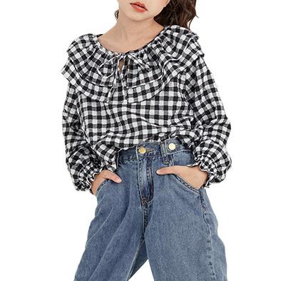 China OEM Custom Anti Shrink Girls Shirts Long Sleeves High Quality 100% Cotton Lapel Shirts Kids Casual Kids Plaid Tops Blouse for sale