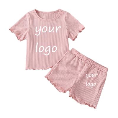 China Girls Thermal Custom Pajamas 2 Piece Set Sleepwear Solid Color Short Sleeve Shorts Girls Casual Big Pink Kids Costume Custom Pajamas for sale