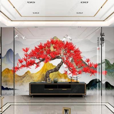 China New Modern Design TV Background For Hot Selling 3D 18D 6D Wall Painting Home Decorate Golden Lucky Tree for sale