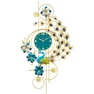 China Large Minimalist Peacock Wall Clock Metal Design Non-ticking Silent Art Digital Wall Clocks For Living Room Decor for sale