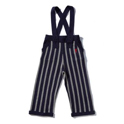 China New Arrival Overall Fashionable Kids Breathable Pants Dark Blue Striped Cotton Boys Sweater Adjustable Knitted Pants for sale