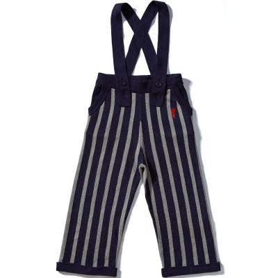 China Breathable Accept Dark Blue Striped Adjustable Knitted Pants Customized Logo Cotton Boys Sweater Trendy Overalls Kids Pants for sale