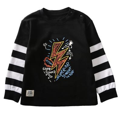 China Autumn Winter Creative Pattern Good Breathable Quality Black Striped Patchwork Long Sleeves T-Shirt For Boys for sale