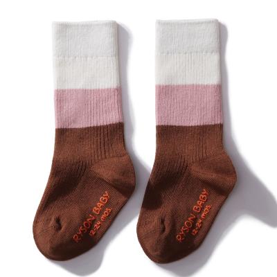 China Baby Spring Brown Powder Antibacterial Good Quality Three-color Quilting High Tube Long Tube Socks Kids Non-slip Socks Grip Socks For Kids for sale