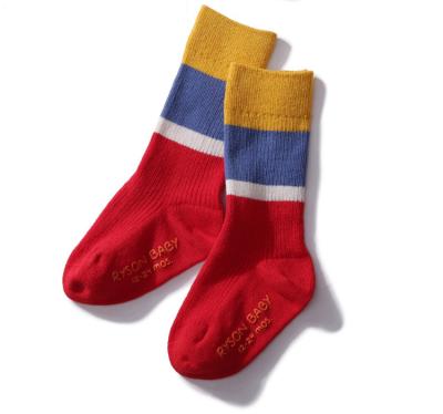 China Baby Antibacterial Spring Factory Price Red Yellow Three-Color Quilting Long Tube High Socks Kids Non Slip Socks Socks Custom Kids for sale