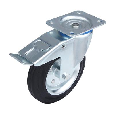 China Inexpensive Black Iron Core PIVOT Trolley Plated Industrial Rubber Casters With Brake for sale