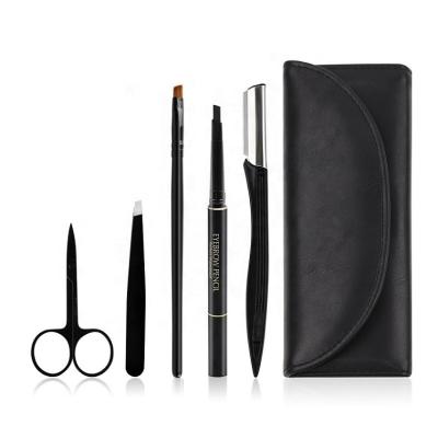 China Luxury 5pcs Eyebrow Shaping Trimming Black Eyebrow Pencil Eyebrow Clip Razor Knife Tweezers Set Scissors Set Makeup Tool Kit for sale