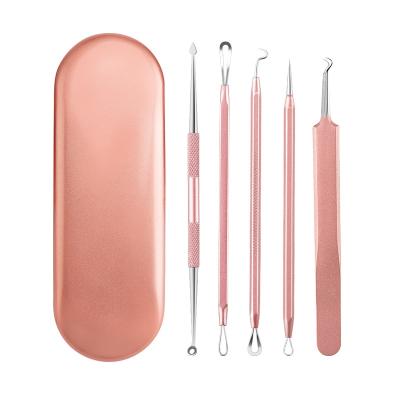 China 5pcs Rose Gold Pimple Spot Acne Spot Acne Staple Needle Remover Tool Kit Comedone Deluxe Blackhead Remover Pimple Remover Tool Kit for sale