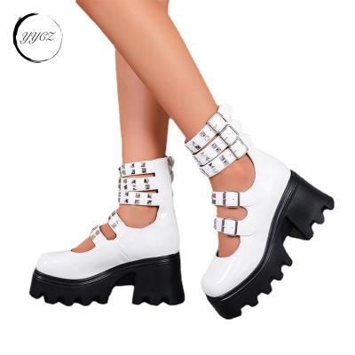 China Fashion Trend Fashion big toe Mary Jane studs ankle strap girls shoes flat sole soft comfortable leather insole gothic shoes for sale