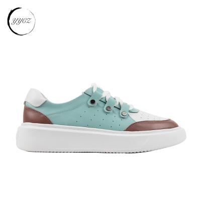 China Fashion Trend high quality custom design leather upper and lining breathable chunky sole cement women sneaker shoes trainers style for sale