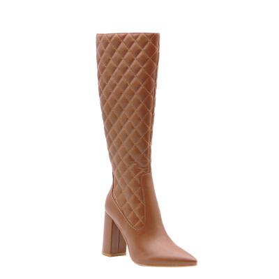 China Fashion Trend quilted stitch upper block heel wholesale women knee high boots for sale