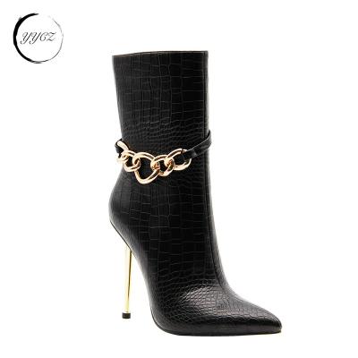 China Fashion Trend High Heel Woman Boots Winter stiletto heel Shoes Plus Size Fashion Solid Women's Mid Calf Boots pencil heels botas de mujer for sale