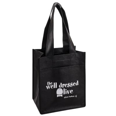 China Recyclable Reusable Logo Print Customized Black Eco Friendly Foldable Laminated Non Woven Fabric Shopping Tote Bag With Handle for sale