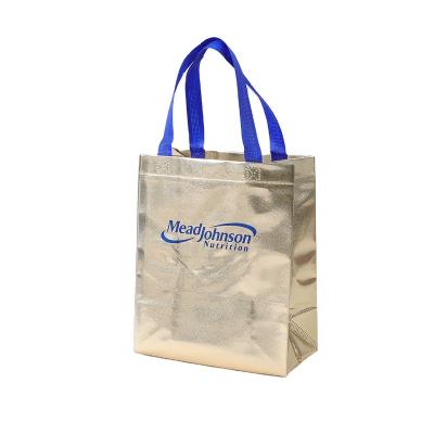 China Golden Recyclable Fashionable Reusable Metallic Grocery Laser Nonwoven Shopping Bag Laminated Nonwoven Shiny Tote Bag for sale