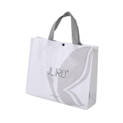 China Wholesale Custom Recyclable Printed Eco Friendly Recycle Reusable Grocery Laminated Tote Shopping Bags With Button PP Woven for sale