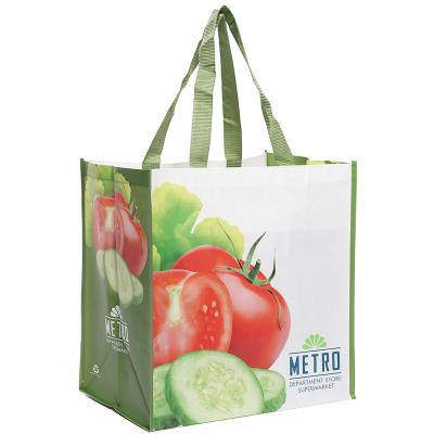 China Logo Laminated Supermarket Foldable Shopping Made To Order Recyclable RPET Grocery Repurposed Reusable Eco Friendly Tote Bags for sale