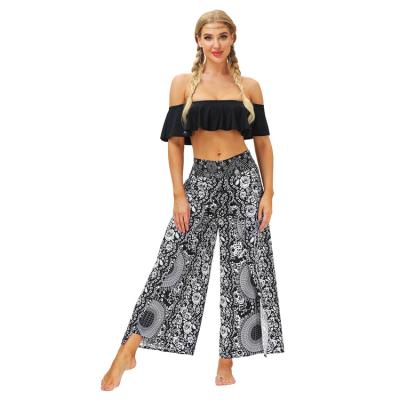 China Anti-Wrinkle Summer Wear Polyester Casual Printed Women's Wide Leg Pants Shapes Loose Yoga Pants for sale