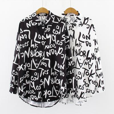 China Anti-pilling Women's Long Sleeve Shirt In Letter Print Graffiti for sale