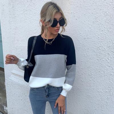 China 2021 New Arrival Casual Color Block Drop Shoulder Sweater Anti-wrinkle Shape Women's Sweaters for sale