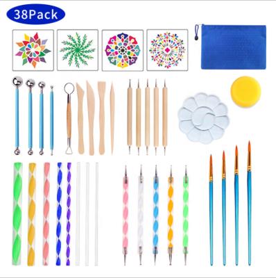 China NAIL New Product Nail Painting Tool Kit Steel Ball Stick Palette Rock Measuring Tool Kit Mandala Dot Painting Tool Set 38 Piece Mandala for sale