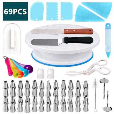 China 2018 Viable Plastic Rotating Kit Cake Decorating Tips Set /Cake Rotating Tool Hot Selling Viable Turntable Cake Decorating Kit Tools for sale