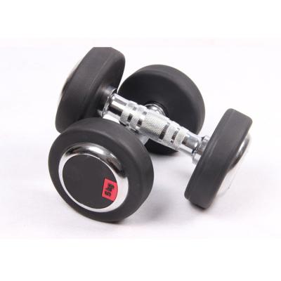 China Universal Rubber Coated Round Head Dumbbell With Chrome Ring 2.5kg~60kg for sale