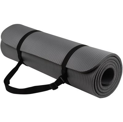 China Non-slip NBR 10mm NBR Yoga Mat With Carrying Strap For Workout Exercise Eco-friendly Mat For Home Gym Fitness Mat For Yoga Exercising for sale