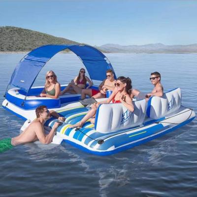 China With Sale Canopy 43105 Big Hot 6 Person Inflatable Pool Float With Canopy Water Island With Raft Cooler Lake River Floating Island for sale