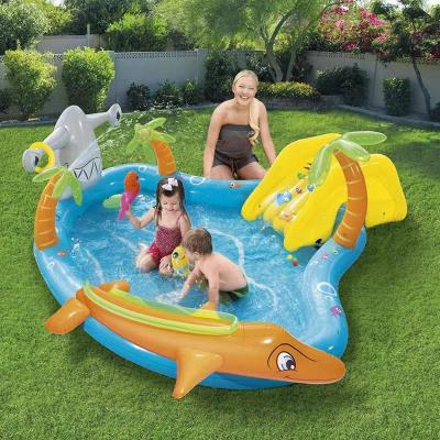 China 2022 New Arrival Cartoon Theme Kids Backyard Water Slide Baby Pool Infant Slide Bouncer Inflatable Swimming Pool for sale