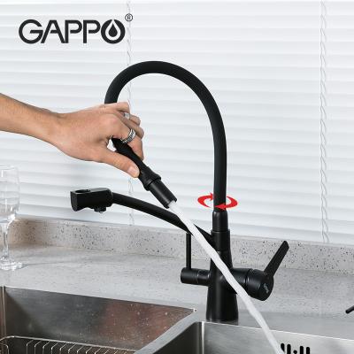 China New Long Neck Gappo Taps Sense Handle Kitchen Faucet Single Black Water Purifier Knurled Kitchen Faucet G4398-16 for sale