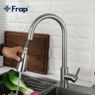 China Frap Sense Faucets New Removable Kitchen Sink Faucet With Pull Out SUS304 Sprayer Satin Kitchen Shower Faucet F60899-1 for sale