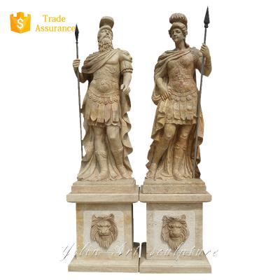 China Western Yellow Marble Stone Roman Soldier Statue for sale