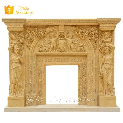 China Mental Modern Cut Marble Fireplace with Lion Relief On Sale YL-B123 for sale